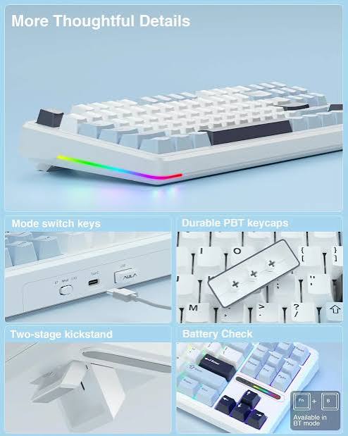 AULA F87 Light Grey + White + Blue Tri-Mode Mechanical Gaming Keyboard