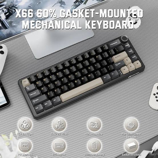 Attack Shark X66 Wireless Mechanical Gaming Keyboard Starry Black