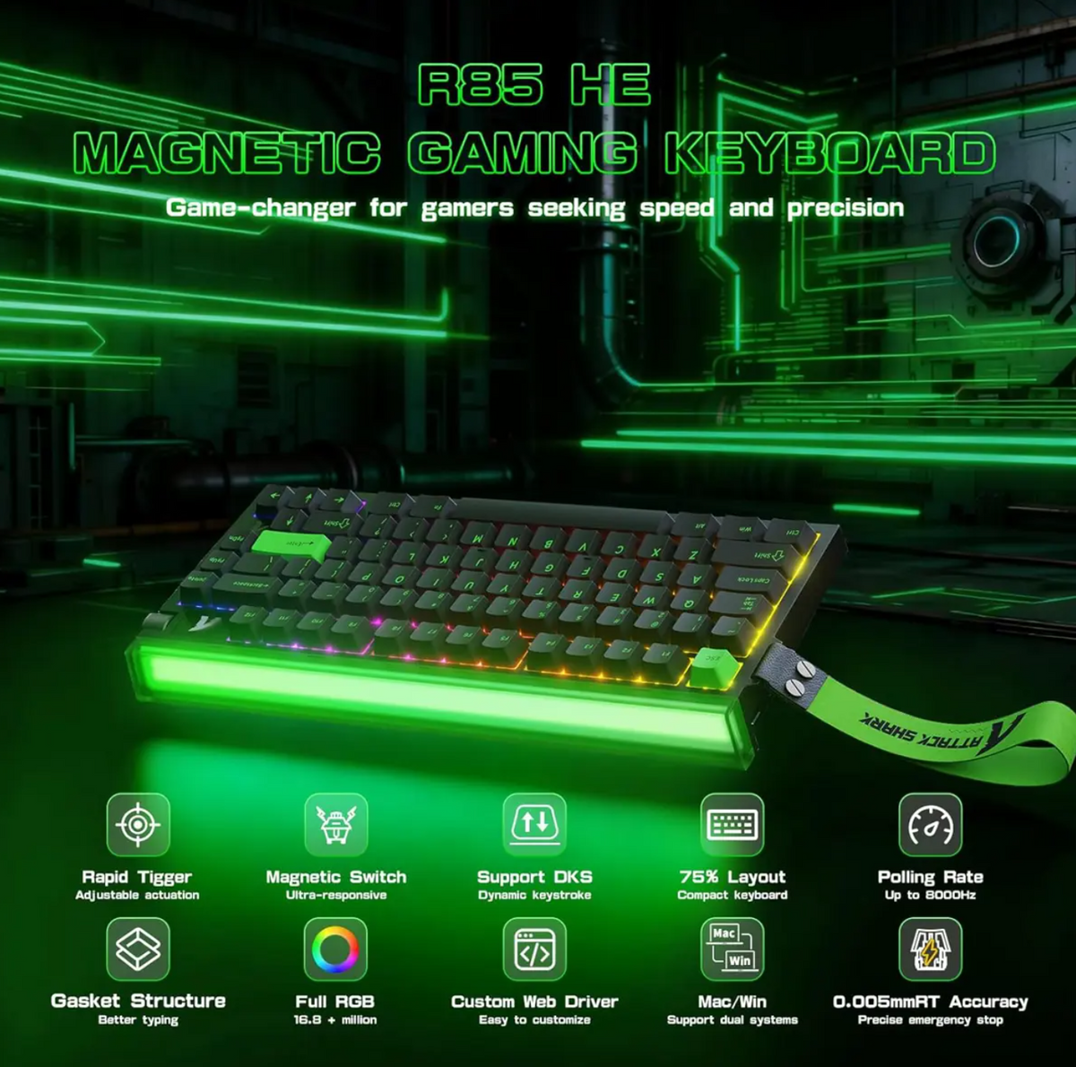 Attack Shark R85 HE Rapid Trigger Magnetic 75% Wired Mechanical Gaming Keyboard Black