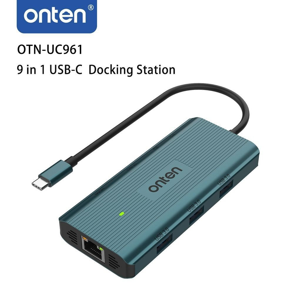 Onten UC961 Type C to HDMI 9-in-1 docking station with USB 3.0, Gigabit LAN, card reader and 100W PD
