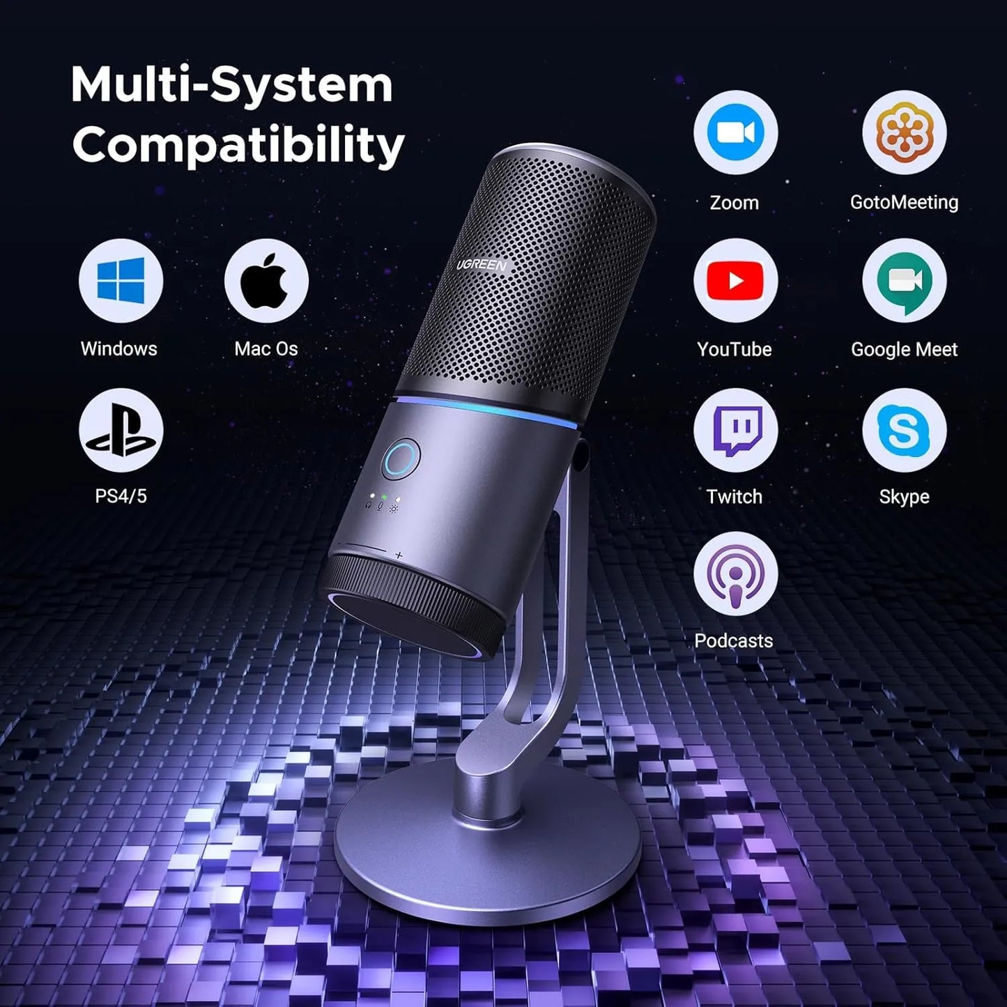 UGREEN CM769 USB RGB Streaming Microphone with Cardioid Polar Pattern, Condenser Microphone for Streaming, Gaming, Podcasting, Recording, Laptop, PS5