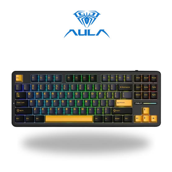 AULA F87 Thunder Black (Black + Dark Blue + Orange) Graywood Switch V3 Tri-Mode Mechanical Gaming Keyboard