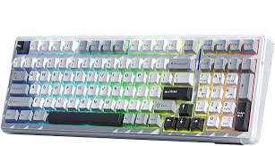 AULA F99 Light grey + white + dark grey V3 Gray wood switch Wireless Mechanical Gaming Keyboard