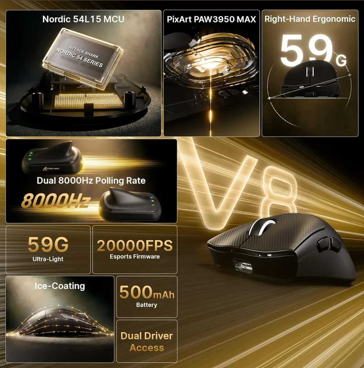 ATTACK SHARK V8 Wireless Gaming Mouse