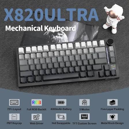 Attack Shark X820Ultra Wireless Mechanical Gaming Keyboard Moon Light