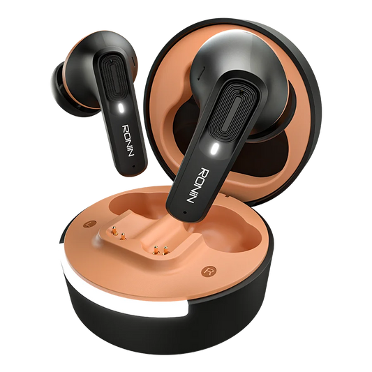 Ronin Airbud 7100 black wireless earbuds with charging case