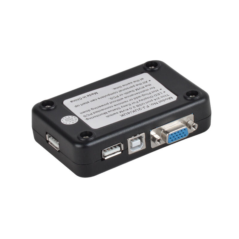 FJ Gear manual VGA KVM switch rear view with VGA and USB ports for two PCs