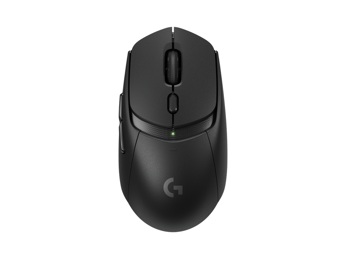 Logitech G309 Lightspeed Wireless Gaming Mouse Black — top angle view with HERO 25K sensor and dual LIGHTSPEED wireless