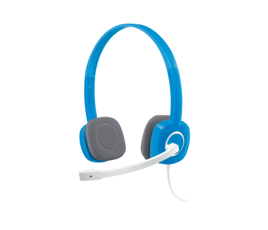 Logitech H150 Dual Pin Stereo Headset Blue with noise-cancelling boom microphone and dual 3.5mm connectors