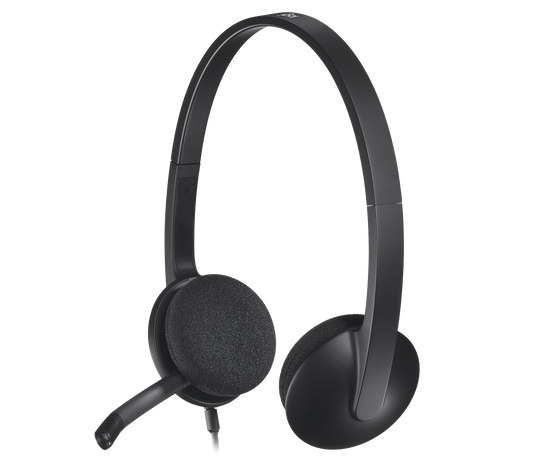 Logitech H340 USB Stereo Headset with Clear Talk noise-canceling boom microphone and adjustable padded headband