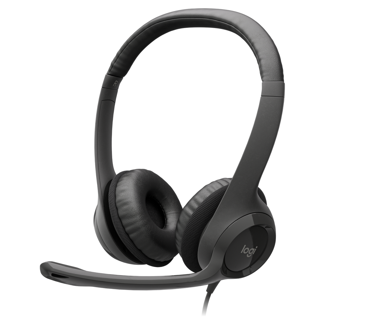 Logitech H390 USB-C Noise Canceling Stereo Headset with padded headband and leatherette ear cushions in black