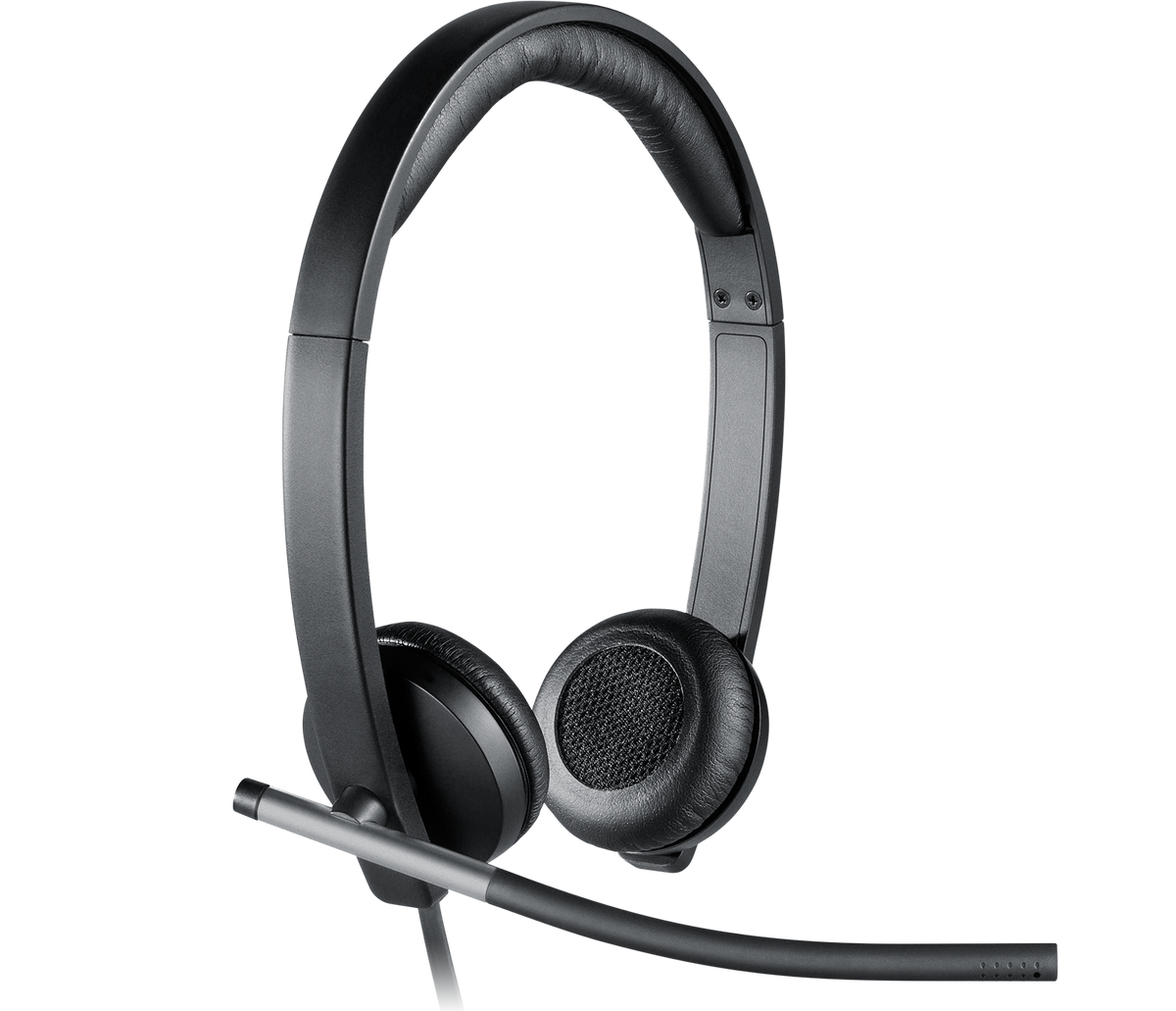 Logitech H650e USB Stereo Noise Canceling Headset with binaural ear cushions and noise-canceling boom microphone