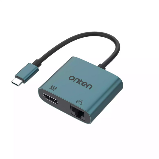 Onten UC288 Type C to HDMI and LAN adapter with RJ45 Ethernet for 4K display and stable wired internet