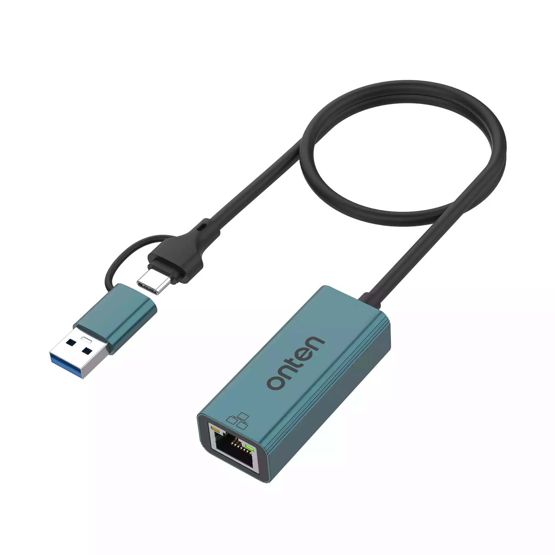 Onten UE106+ Type C and USB-A to LAN adapter with RJ45 Ethernet for stable wired internet