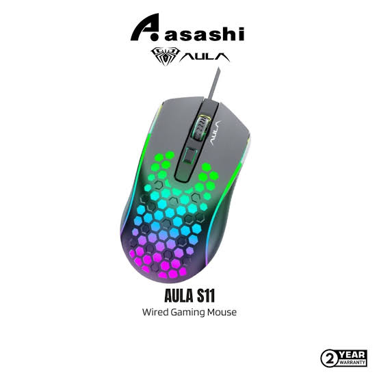 Aula Mountain S11 Wired Gaming Mouse Ultra-Lightweight Honeycomb Computer Mice with RGB Backlit