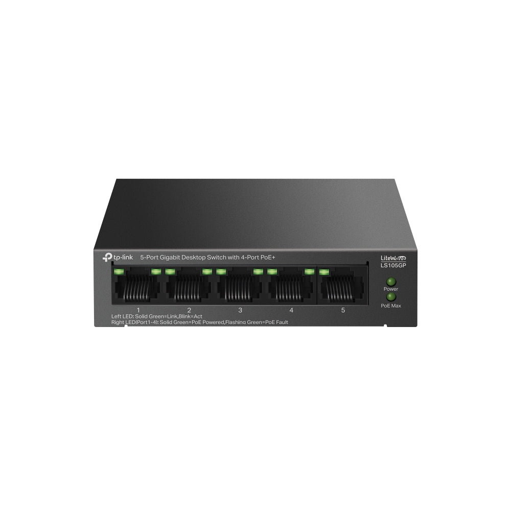 TP-Link TL-LS105GP UN 5 port gigabit desktop switch with 4 port PoE+ for CCTV and network use in Pakistan